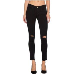 FRAME DENIM Le Skinny de Jeanne Distressed Skinny Jeans in Empire Black, Size 26